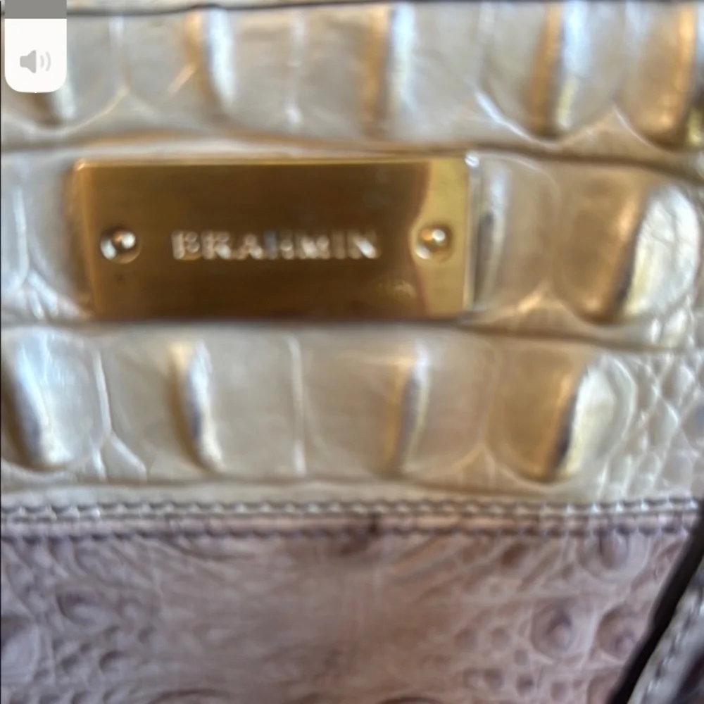 Brahmin Brown and Cream Satchel with Croc Embossed Leather - Picture 5 of 15